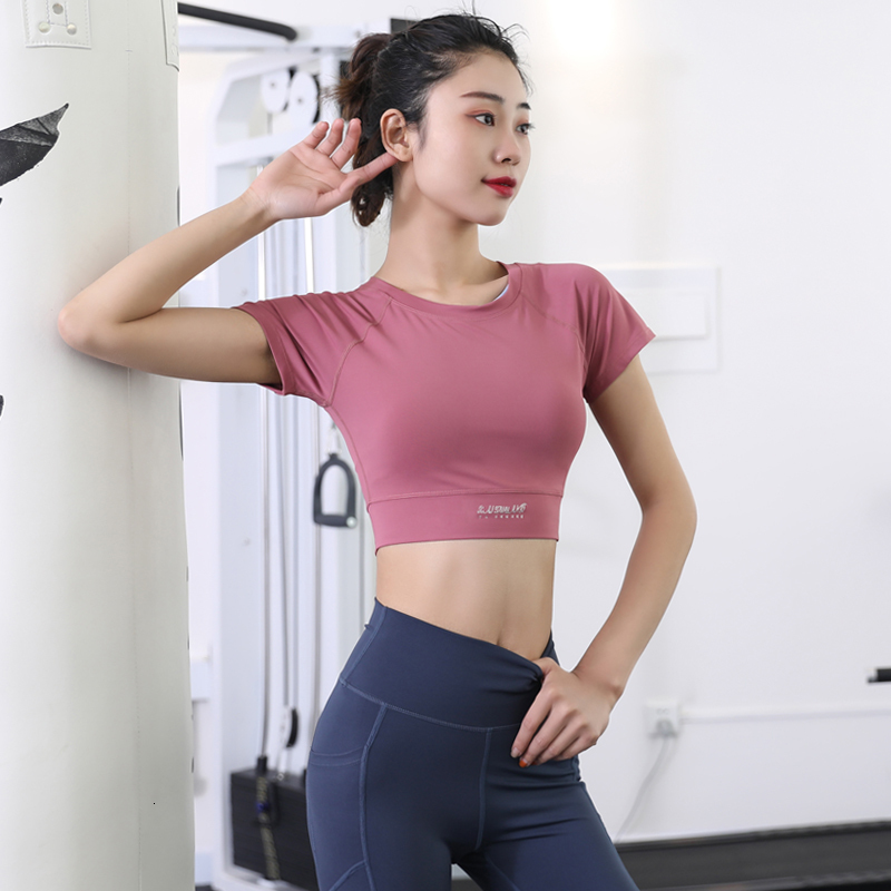 Soft Fabric Breathable Sports Wear Women Short Sleeve Tops Cropped Fiess Running Workout Yoga T Shirt