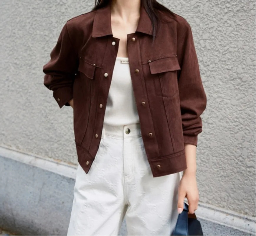 2024 Autumn Brown Jacket Women Spring Vintage Womens Suede Leather Jacket Windbreaker in Coat Streewear Women Clothes 240921