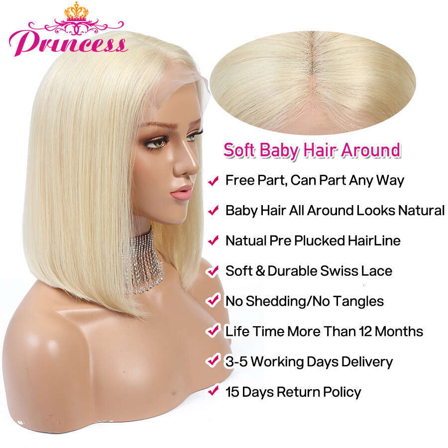 Princess Blonde Wig Human Hair Pre Plucked 13x4 Short 613 Bob Lace Front Wigs