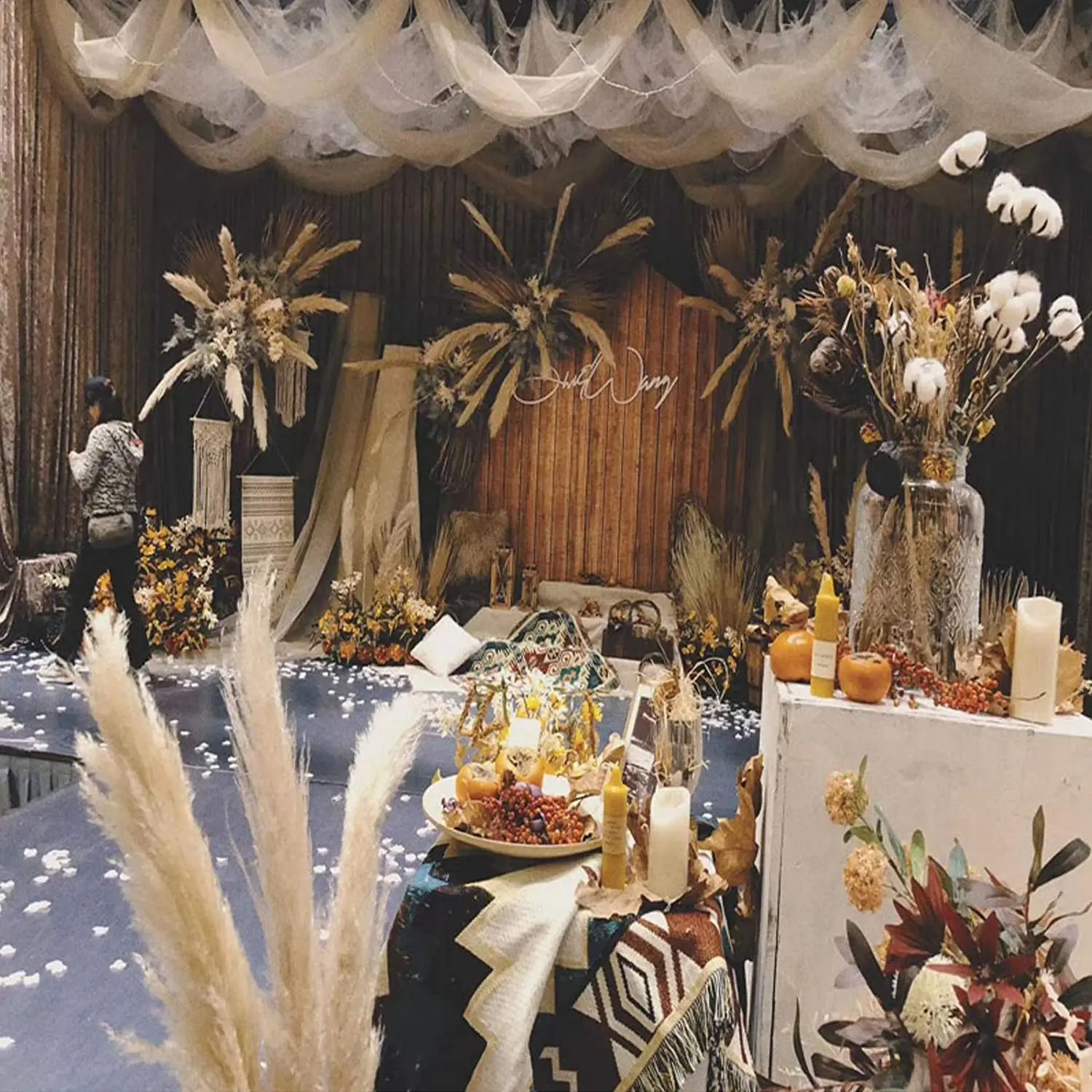 120cm white natural Pampas grass decoration high beige large dry for Bohemian wedding flower arrangement garden family room 240919