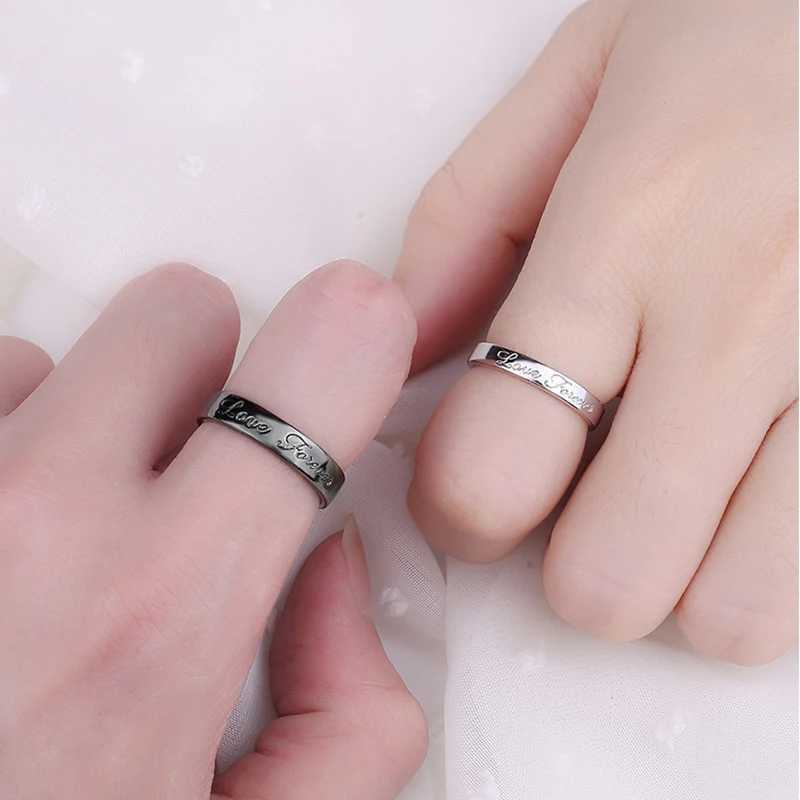 2Pcs Love Heart Electrocardiogram Couple Open Rings For Women Men Lover Black Silver Color Engagement Wedding ValentineDay GiftX240921