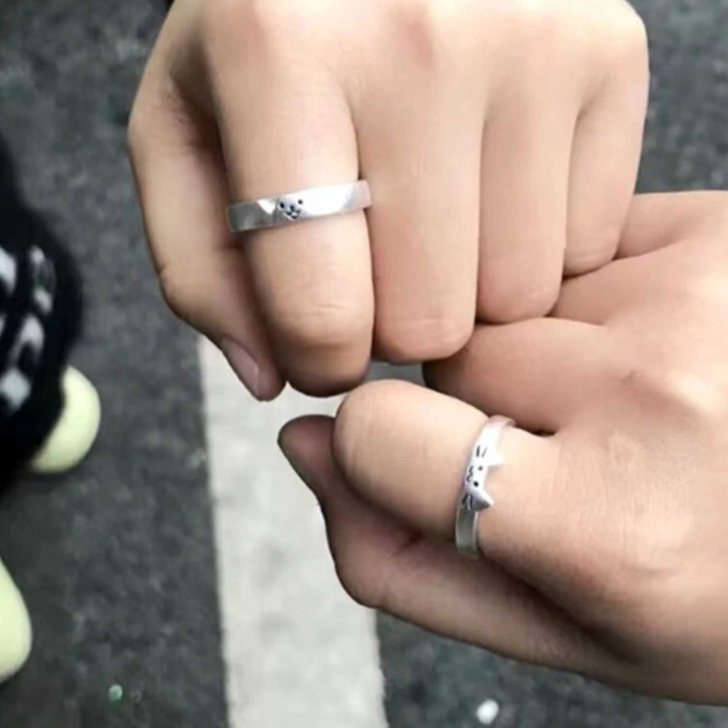 Korean Style Sliver Color Cat Rings For Women Simplicity Cat Cartoon Ring Couple Ring Fashion Best Friend JewelryX240921