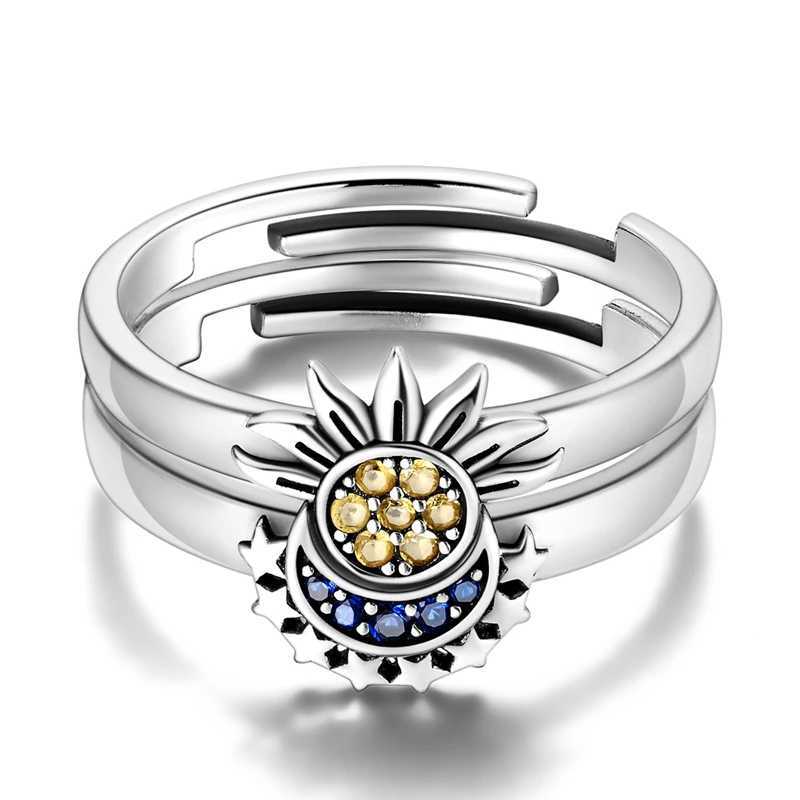 2 Pcs Ring Sets 925 Silver Jewelry Moon Sun Ring For Women Wife Valentiness Day Gift Jewellery Lover 2 IN 1 Statement BandX240921