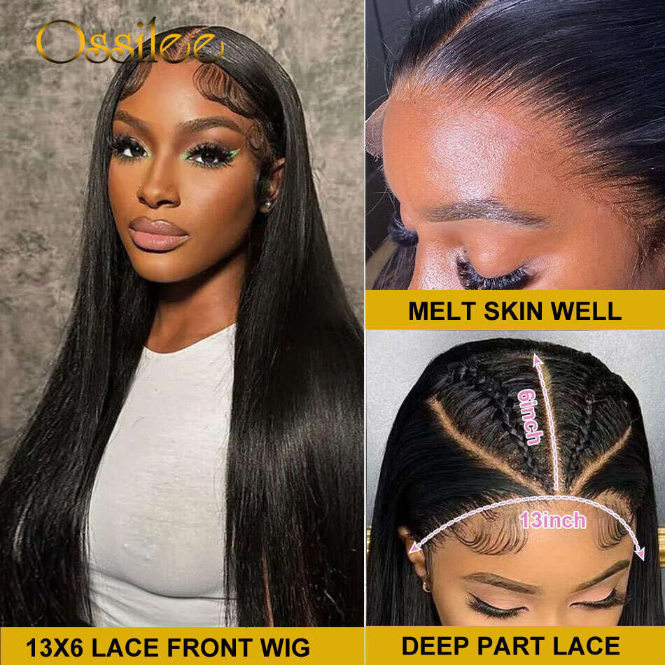 Ossilee Long 36inch Bone Straight Brazilian Human Hair 13x4/13x6 Frontal 250Density Lace Wigs for Women