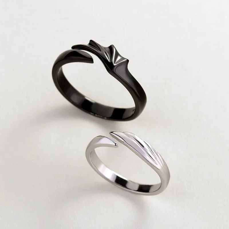 New hot sale couple silver color black color angel devil wings adjustable ring gift J450X240921