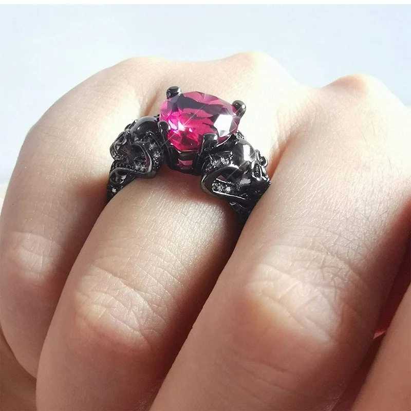 Luxury couple ring sweet love heart-shaped womens ruby ring and black mens Engagement Wedding RingX240921