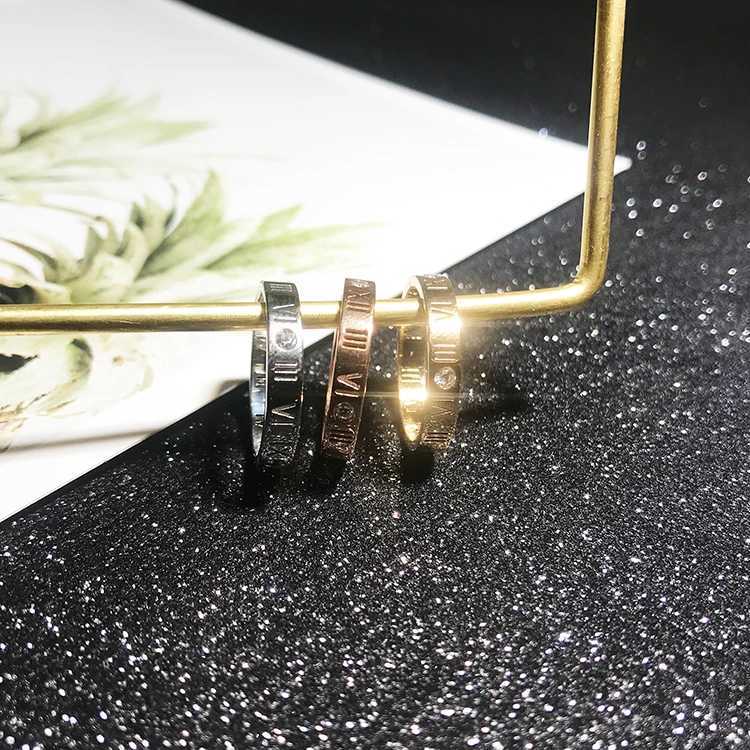 Ramos Fashion Zircon Roman Number Couple Ring Rose Gold Color Woman Gift Titanium Steel Jewelry Not Change Color Drop ShippingX240921