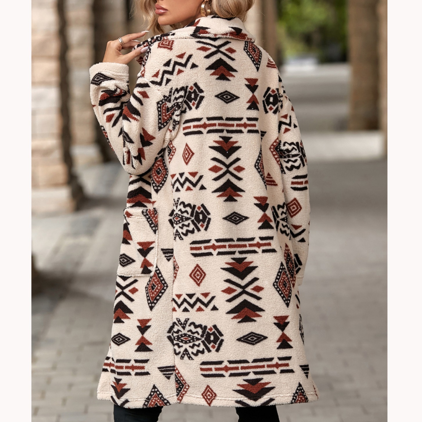 Velvet Autumn/winter New Womens Single Breasted Ethnic Style Printed Plush Long Coat Jacket