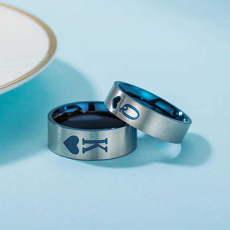 Titanium King Queen Ring StainlESS Steel Q K Letter Couple Rings Blue Jewelry Wedding Engagement Anniversary LOVEr GiftX240921