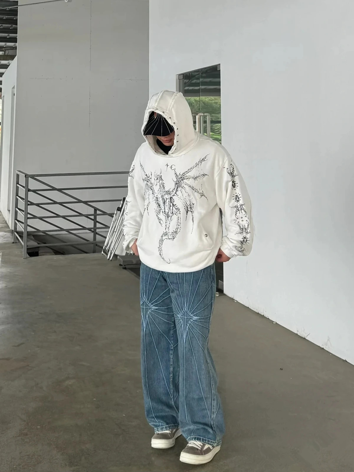 Yao888 THUG CLUB Fashion Pure Cotton Hooded Sweatshirt Oversize Vintage Casual Graphics Pullover Hoodies For Men 240920