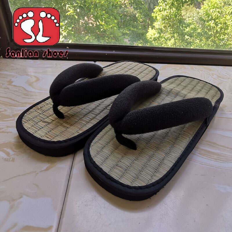 Bamboo Japanenes Shoes for Women House Tatami Slippers Platform Straw Flip ps Wicker Sandals Woman Summer 2024 Comfortable