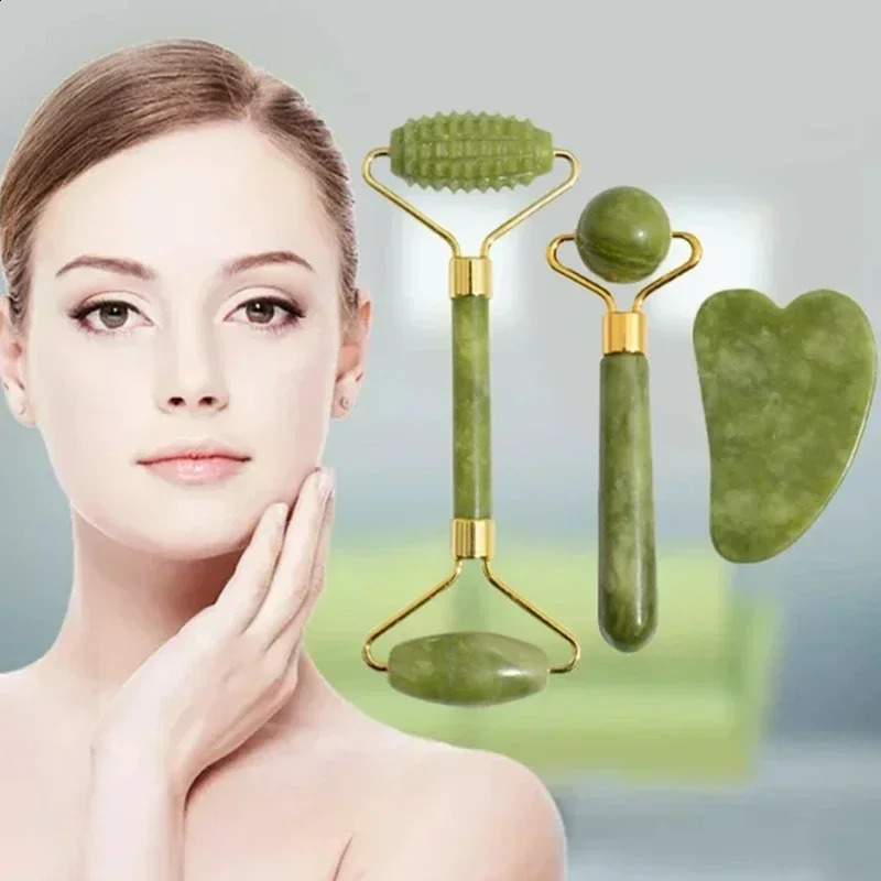 Natural Jade Roller Face Gua Sha Stone Body Neck Massager Acupoint Eye Care Spa Massage Tools Visage Lifting 240911