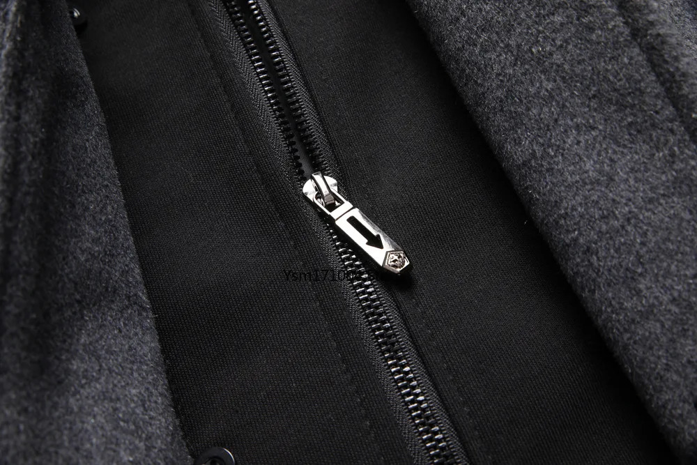 Winter New Men's Business Casual Cashmere Coat Thickened Warm Leave Two Pieces Of Grey Hooded Windbreaker