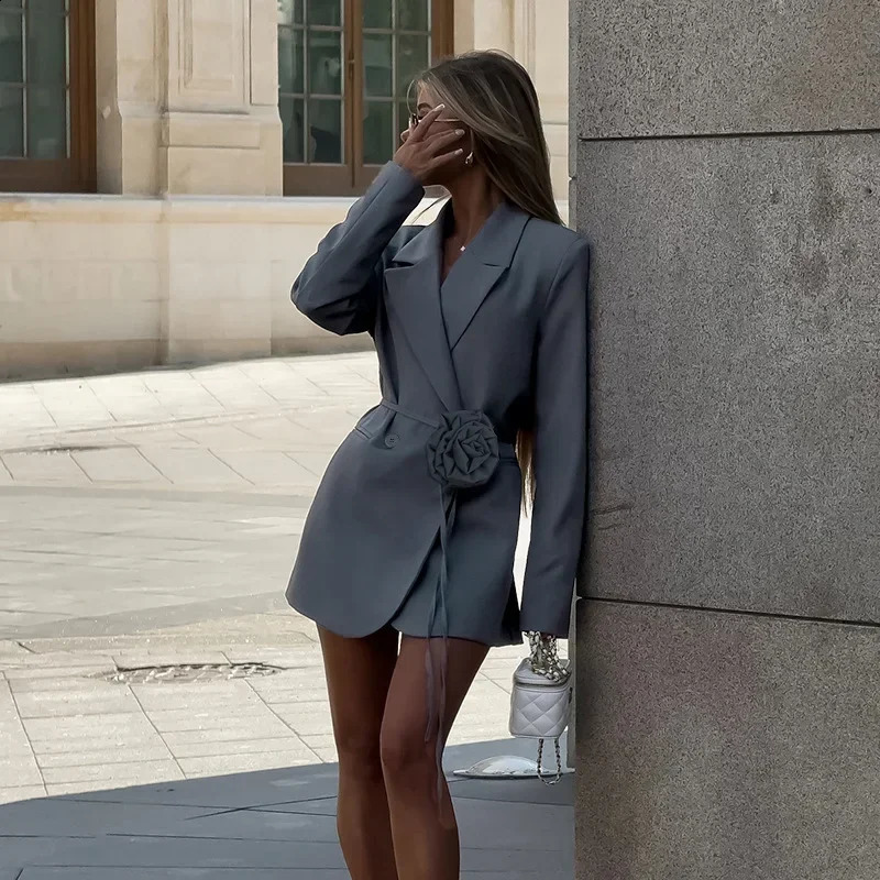 Talenza Womens Fashion Belt Long Sleeve Blazer Womens Autumn and Winter Notch Collar Blazer Womens Retro Pocket Blazer 240918