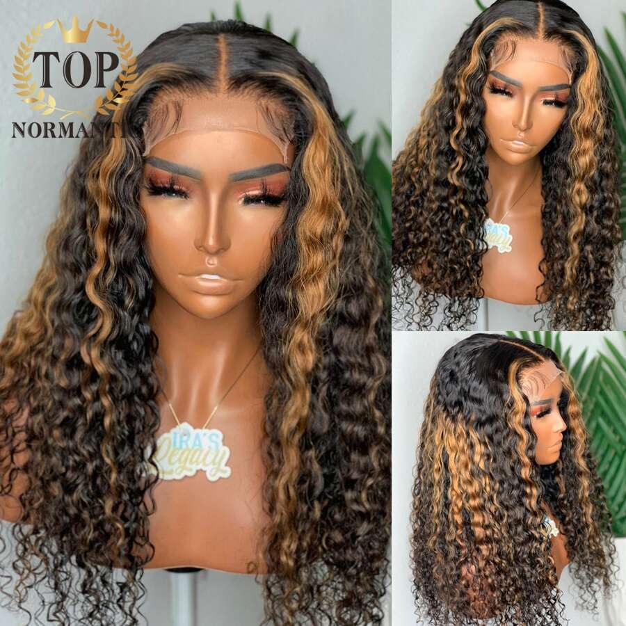 Topnormantic Highlight Color Deep Curly Wigs for Women 13x6 Remy Brazilian Human Hair Lace Front Wig Preplucked Haire