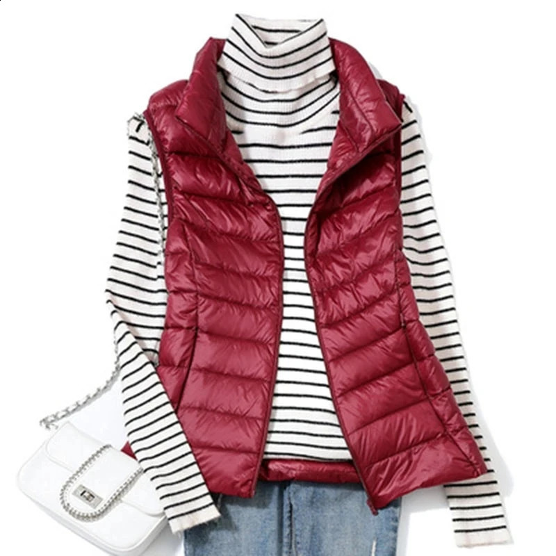 Womens Warm Vest Autumn Lightweight Apron Jacket Ultra Light Winter Bedding Coat Puff Duck Down 240921