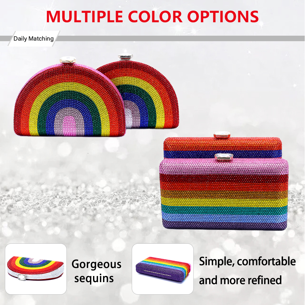 2024 New Latest Design Women's Rhie Handbag Wedding Gift Crystal Multi color Stripe Rainbow Dia Meal Bag Free Shipping