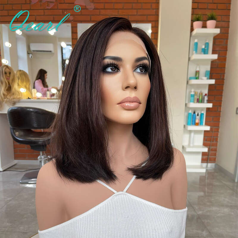 Straight Short Bob Frontal 13x4 Real Human Hair Wigs for Women Brown Ombre Blonde Glueless Virgin Lace Wig 150% Qearl