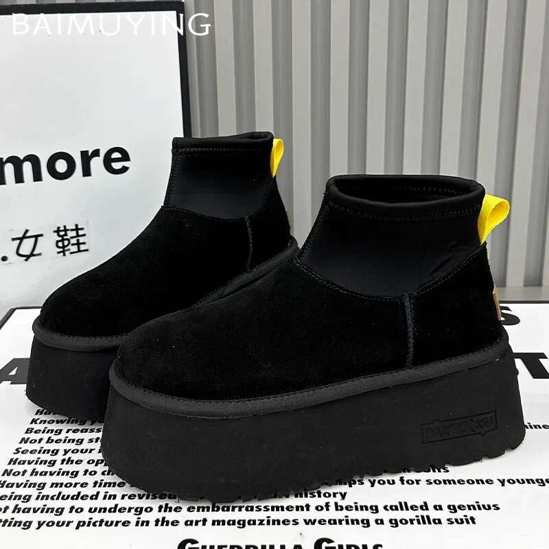 Leopard Platform Women Snow Ankle Boots Designer Flats Casual Short Plush Cotton Shoes 2024 Trend Warm Winter Botas Mujer