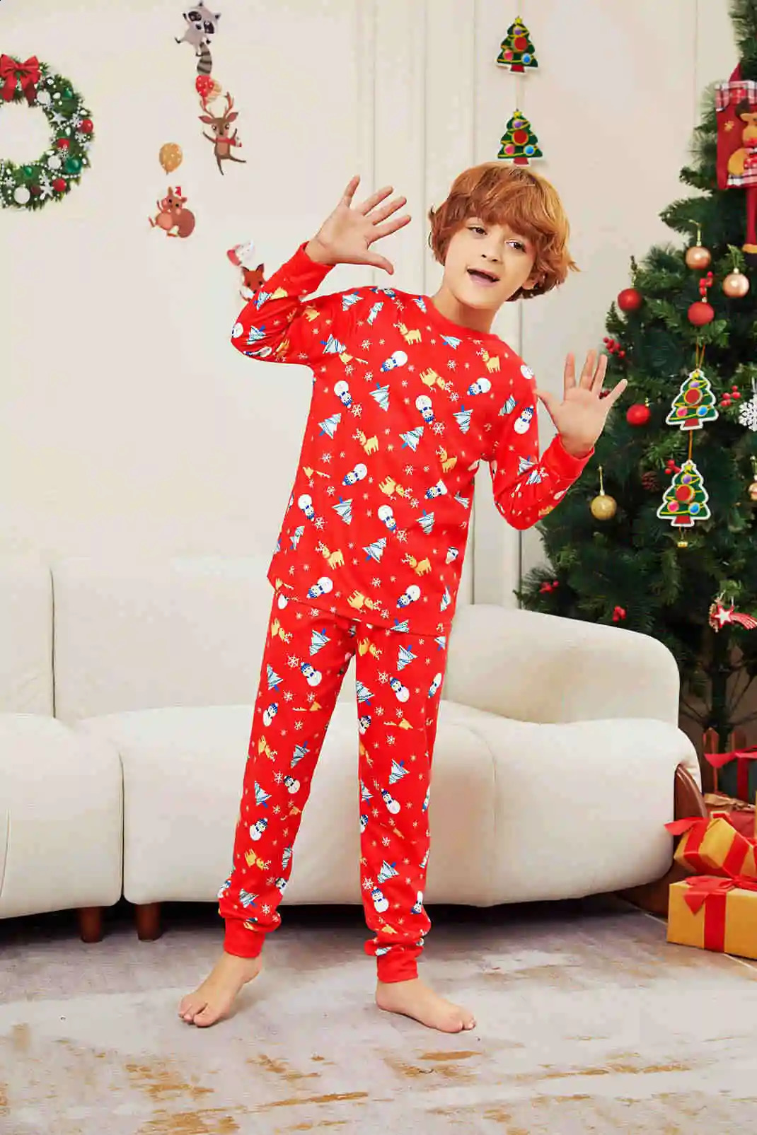 Christmas Childrens Clothing Set Cute Soft 2 Pieces Suit Homewear for Baby Girls Boys Cartoon Print Kids Pajamas Xmas Gift Look 240919