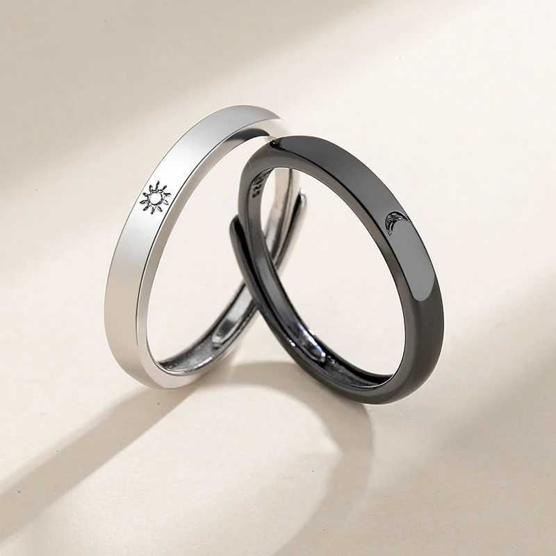 Fashion Simple Couple Ring Silver Plated Sun Moon Adjustable Open Ring Jewelry For Women Men Wedding Anniversary GiftsX240921