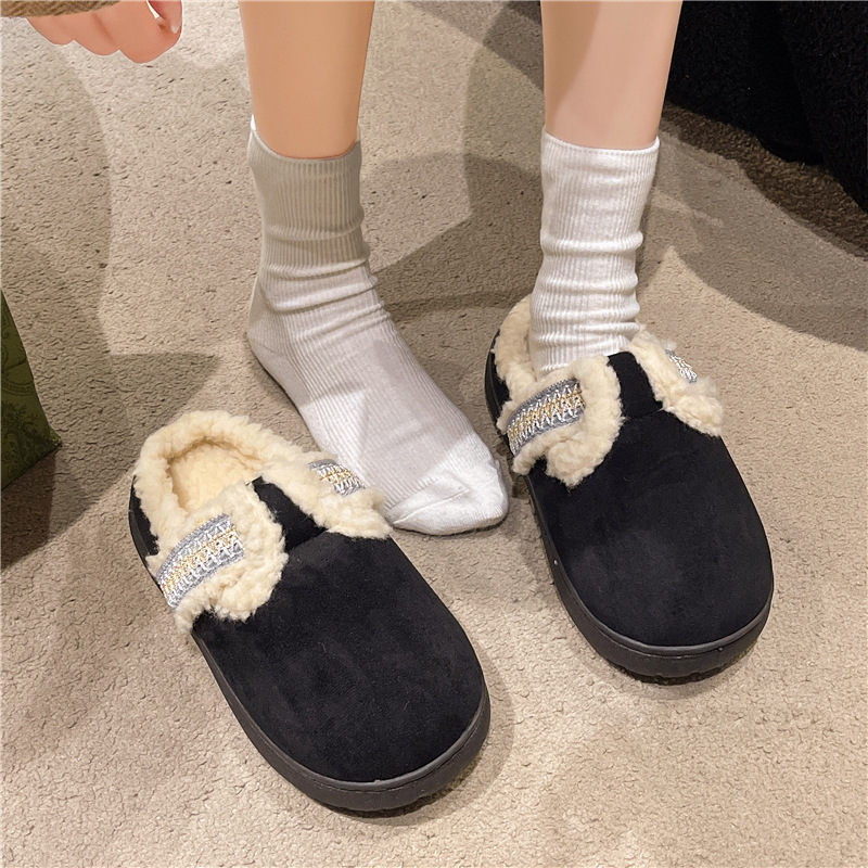 2024 new free shipping cotton Slippers mop suitable for women's thick bottomed height increasing cotton mop with plush insulation