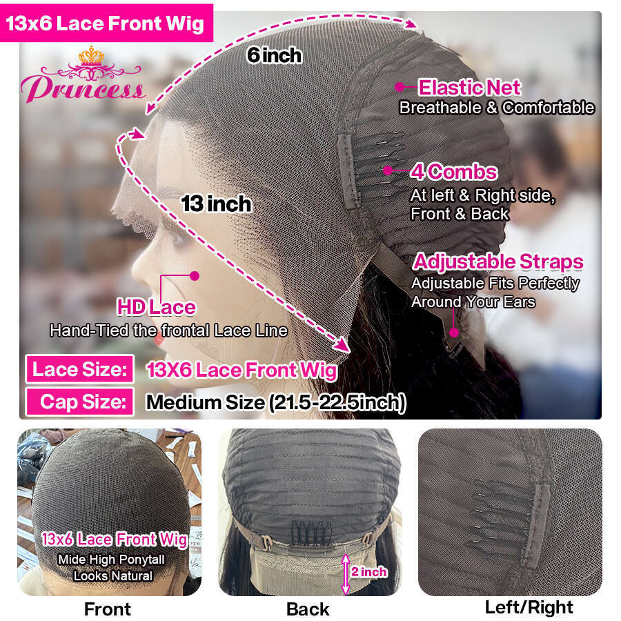 Princess 13x6 HD Frontal Pre Plucked Straight Transparent Lace Front Human Hair Wigs For Women