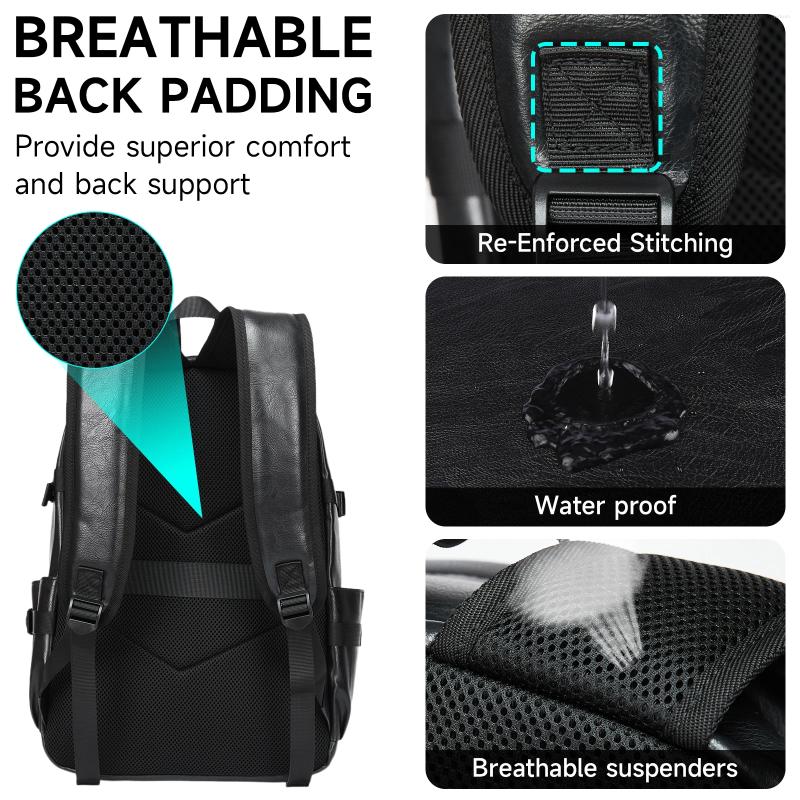 Backpack Leather For Men Ideal Business Waterproof Scratch-Resistant High Capacity Timeless Fit 15.6 Laptop