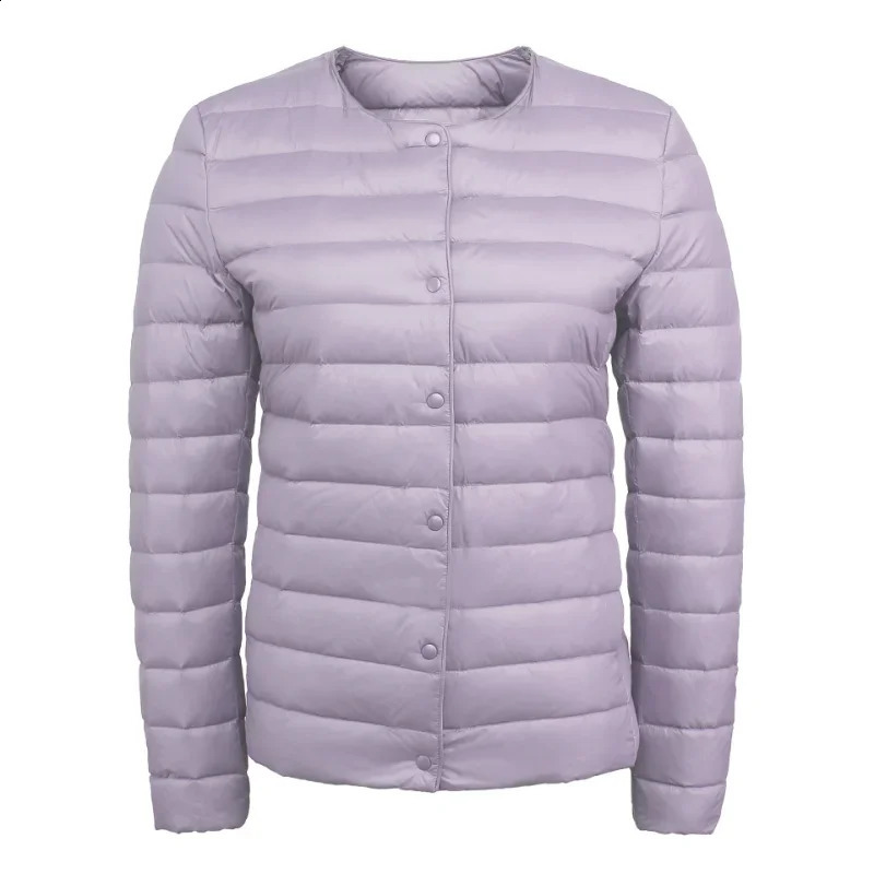 SpringWinter Womens Lined Warm Down Jacket Ultra Light Collarless Portable Parkas Oneck Coat 240921