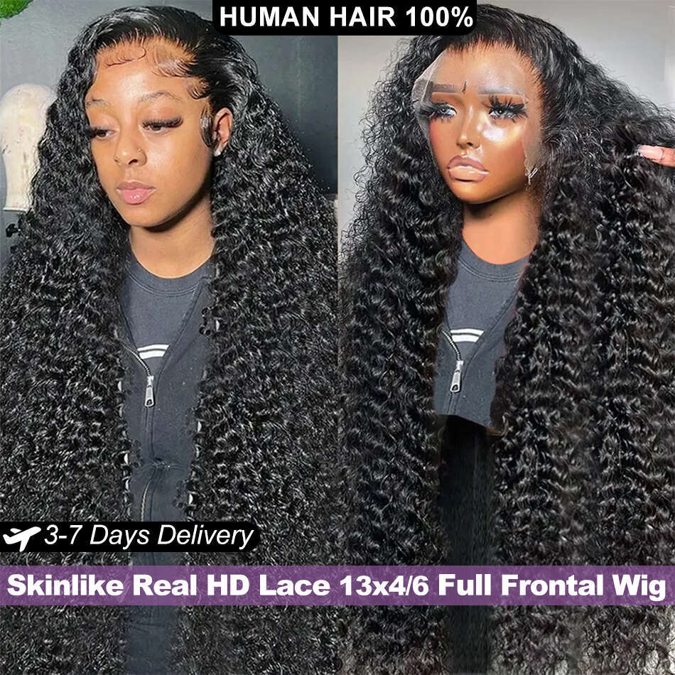 13x6 Frontal Deep Wave 250 Density SKINLIKE Real HD Virgin Pre plucked 13x4 Lace Wig Human Hair Lemoda