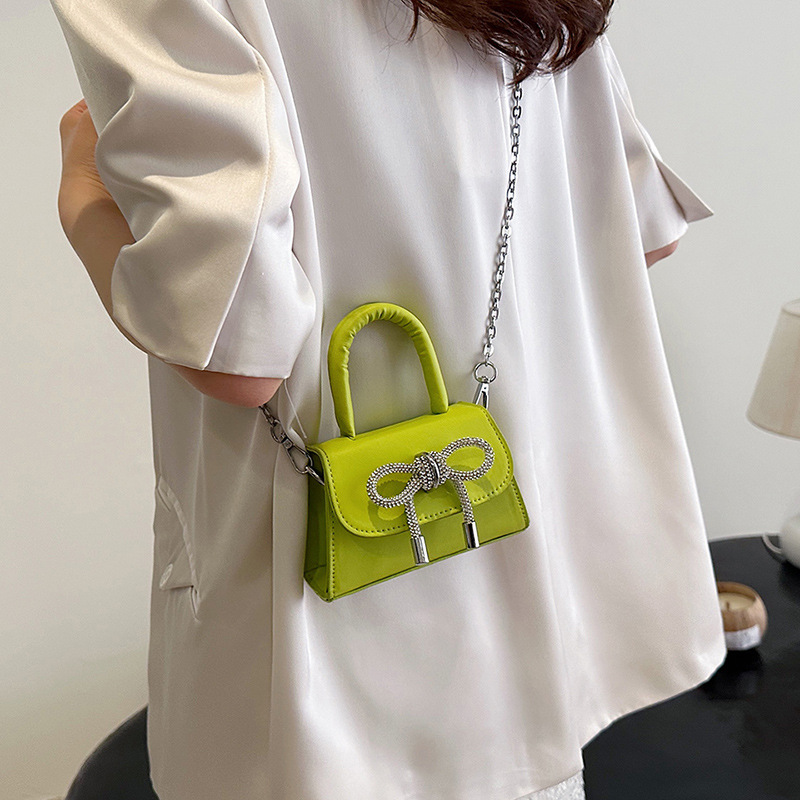 Bow shaped Korean style western-style small square bag Female 2024 new mini handbag Simple chain shoulder bag