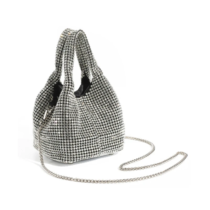 Shiny Crystal Clutch Purse Bucket Shoulder Bag TLXT Rhinestone Handmade Purses and Handbags Luxury Designer Evening Clutch Bag Purse Vanity Bag
