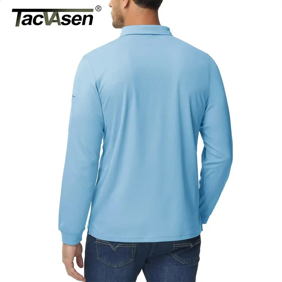 TACVASEN summer long sleeved performance polo Tshirt mens tactical shirt quick drying golf team work jersey casual top 240921