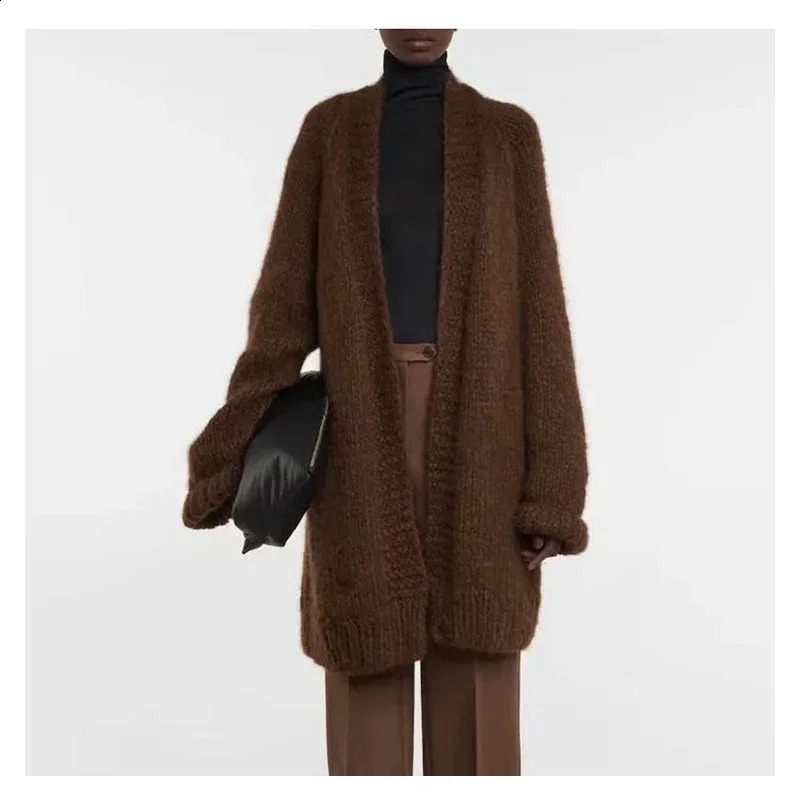 Womens Fall and Winter Cardigan Wool Loose Knit Cardigan Th* R0w Niche Sweater Coat Ladies Wool Coat Women Streetwear Jacket 240913