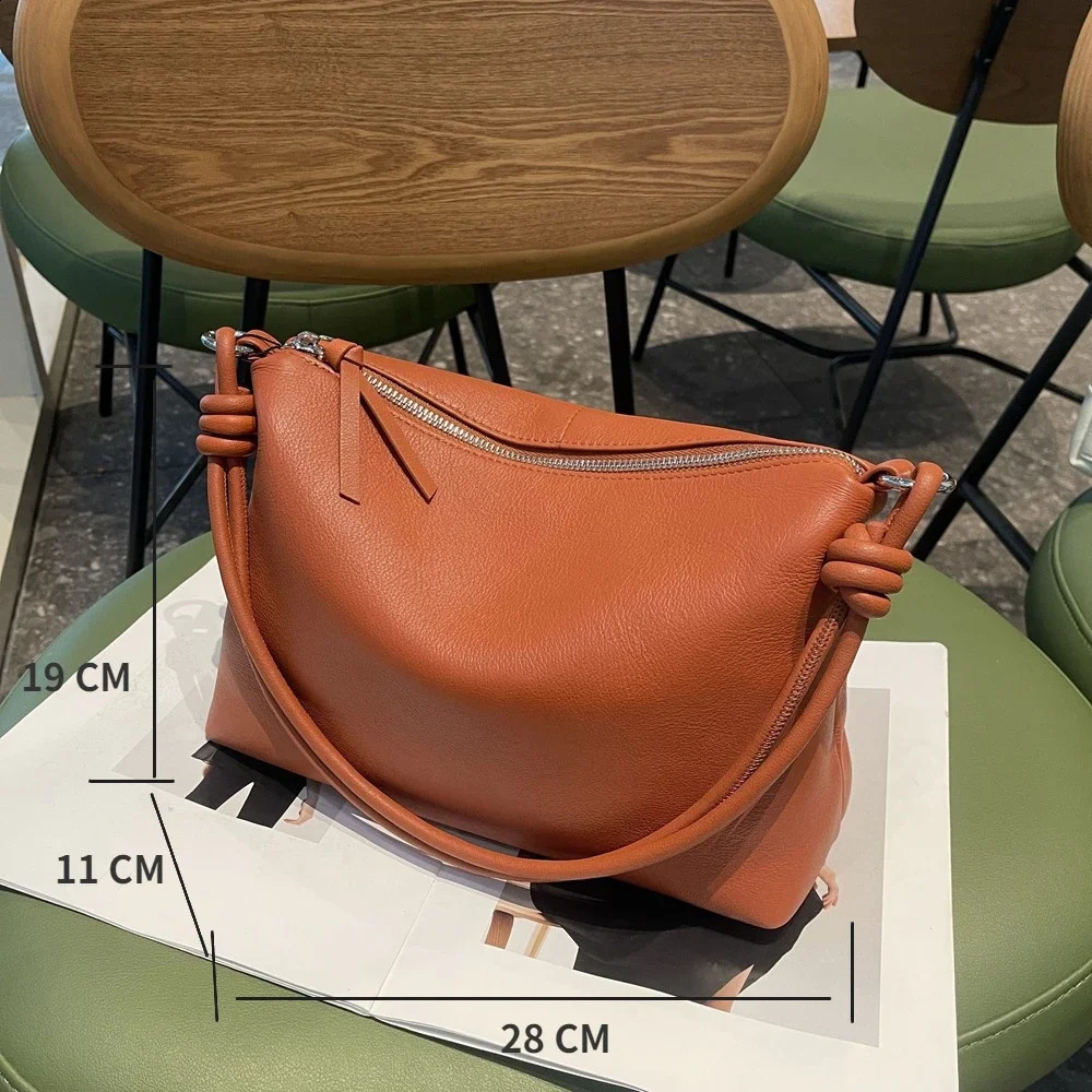 Commuting Single Shoulder Womens Handbag Genuine Leather Hobo Bag Ladies Large Capacity Natural Cowhide Underarm Bag 240909