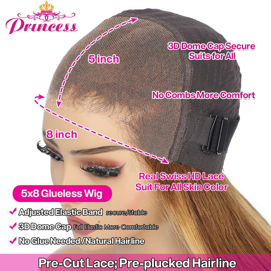Princess Glueless Ready to Wear Pre plucked Straight Highlight HD Lace Frontal Wig Human Hair