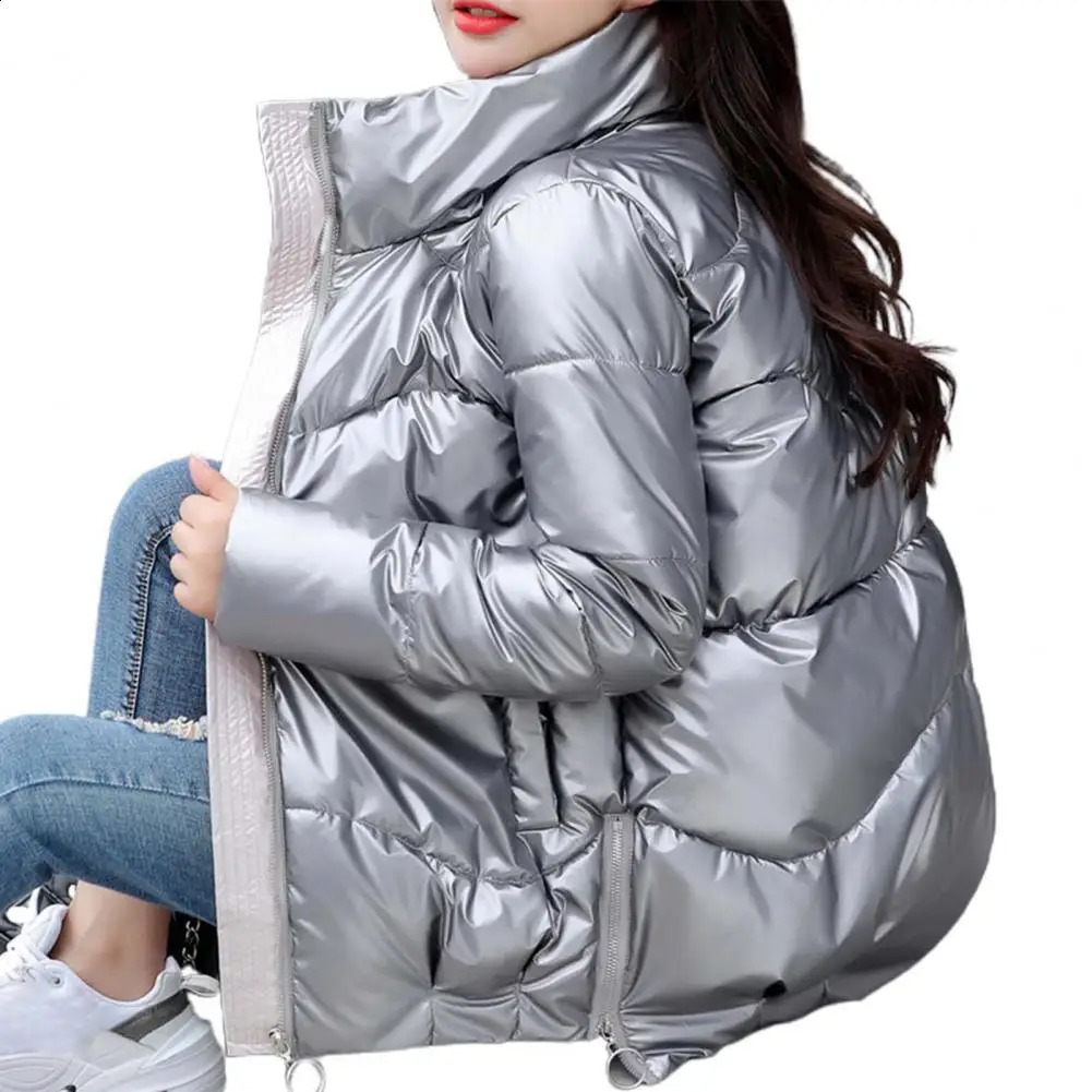 Smooth winter cotton apron jacket suitable for women thick shiny black short yellow red park 240921