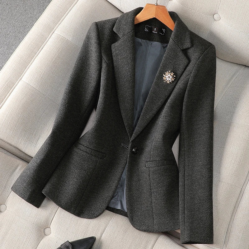 Women Ginger Yellow Office Ladies Elegant Long Sleeve Work Blazer Coat Autumn Winter 2024 Fashion Gray Jacket Tops 240918