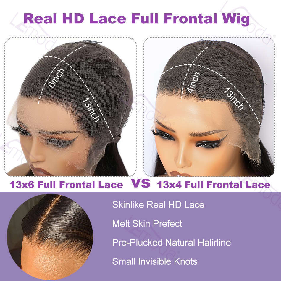 13x6 Frontal Deep Wave 250 Density SKINLIKE Real HD Virgin Pre plucked 13x4 Lace Wig Human Hair Lemoda