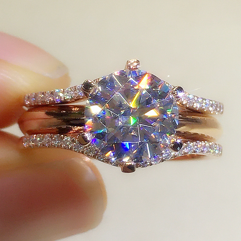 Fashion Six Claw Cubic Ring Single Ring European and American ladies popular engagement dinner rings Free shipping