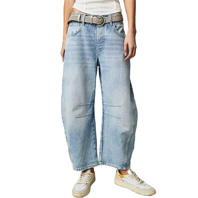 Wide leg jeans womens casual loose Y2K low waist boyfriend cutting bucket pocket denim 240921