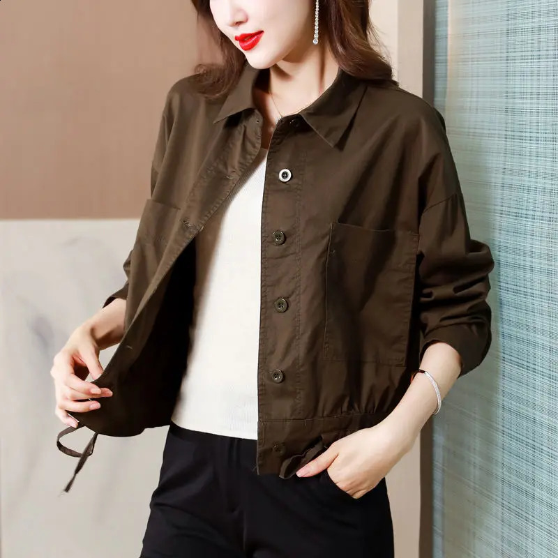 Casual Thin Jacket for Women Spring Autumn Korean Loose Long Sleeve Solid Drawstring Short Coats Top Vintage Fashion Clothes 240918