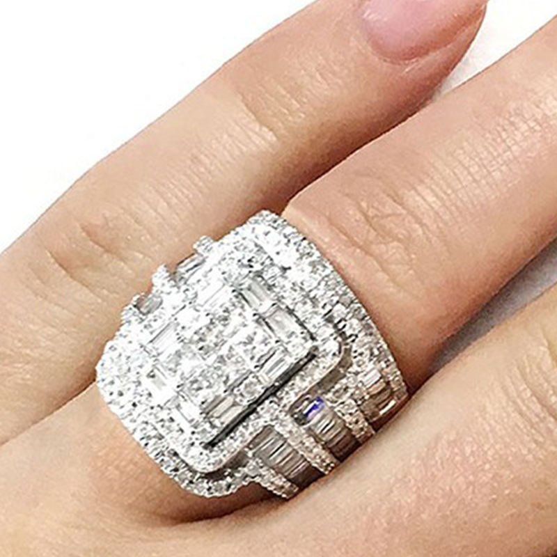 New Rings Luxurious Exaggerated Women's Rhinestone Pair Ring Set European and American Women's Rings Free Shipping
