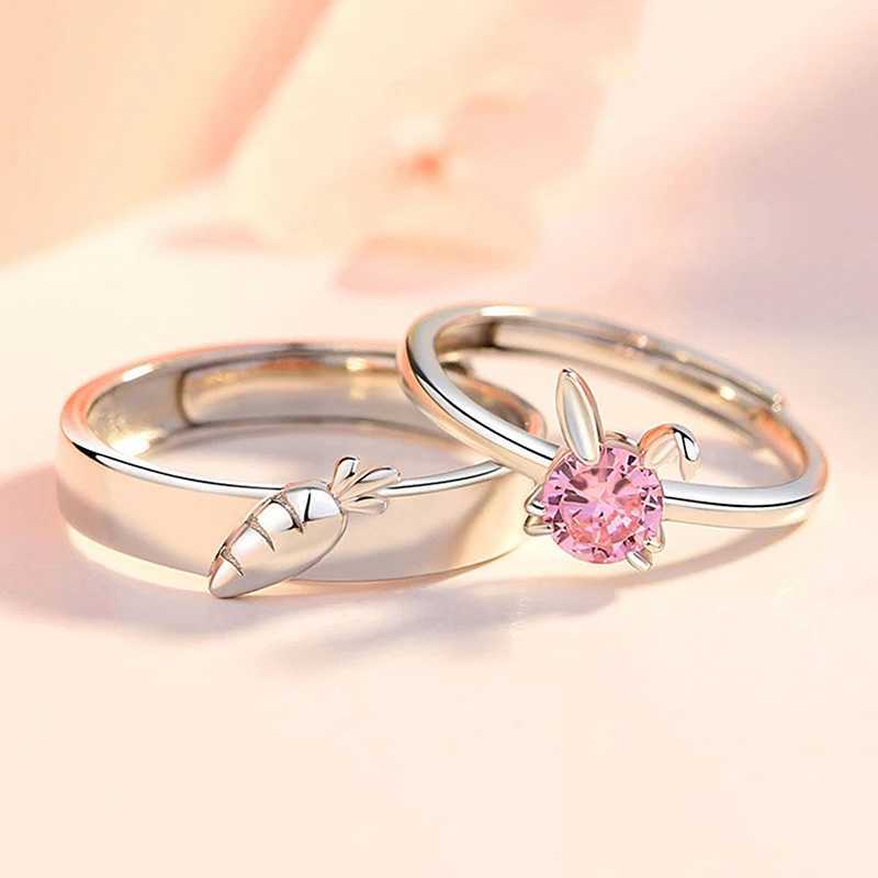 Sweet Cute Rabbit Carrot Couples Rings Adjustable Open Lovers Ring Simple Light Luxury Couple Paired Rings Valentine Day GiftX240921