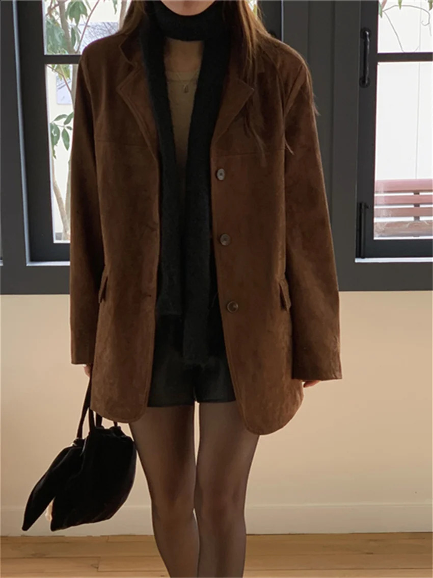 Alien Kitty M-L Women Chamois Blazers Chic Elegant Office Lady High Street Slim 2024 Minimalist Vintage Spring Daily Coats 240918
