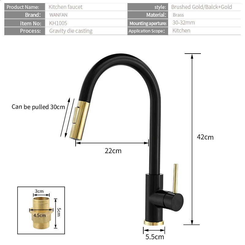 Sensor Kitchen Faucets Black Gold Smart Touch Inductive Sensitive Faucet Mixer Tap Single Handle Dual Outlet Water Modes 1005J 240918