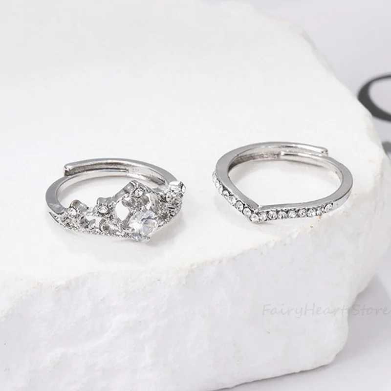 2Pcs Crown Rings Women Open Adjustable Crystal Couple Paired Ring Engagement Wedding Anniversary Jewelry Fashion Girlfriend GiftX240921