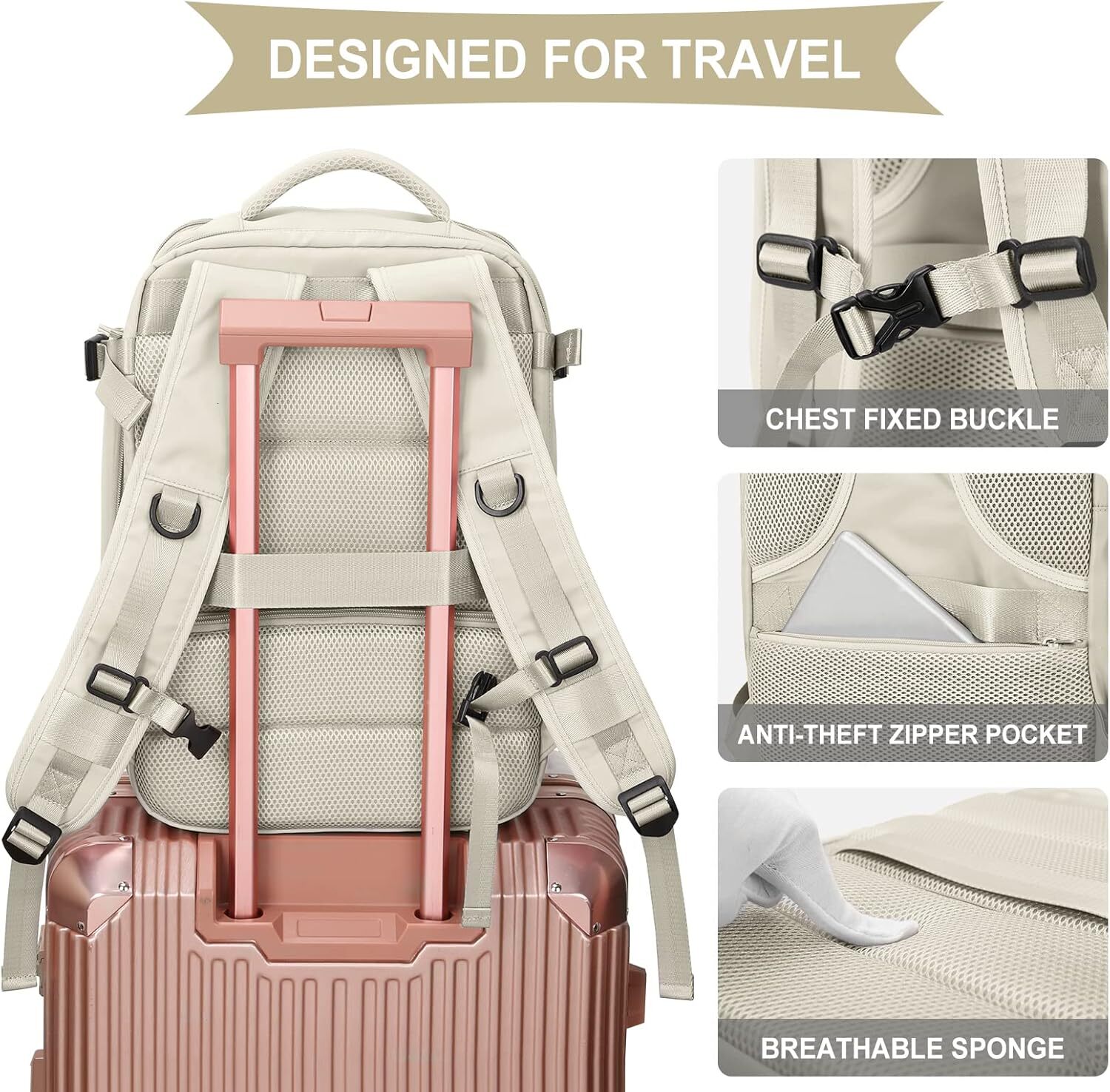 Large Travel Carry on Flight Approved Laptop Work Business Backpack for Women Men