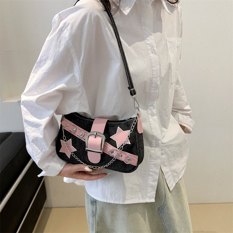 2024 New High Texture Denim Versatile Chain Commuter Single Shoulder Underarm Bag 5c73