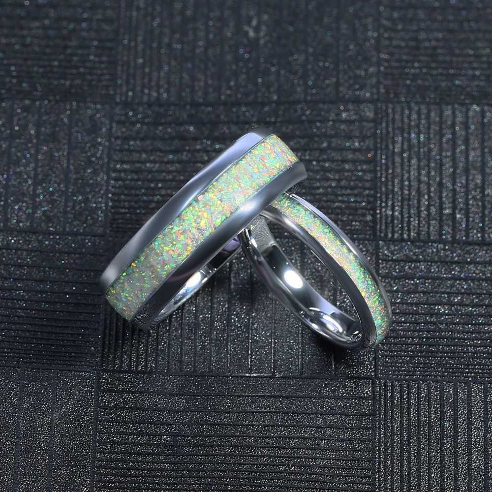 Tungsten Carbide Wedding Rings For Women Men Rose Gold/Silver Color White Created-Opal Engagement Wedding Gifts Bands 4/8mmX240921